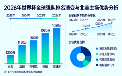 2026年世界杯全球强队排名演变与北美主场优势分析示意图，展示积分榜格局变化