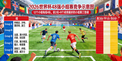 2026年世界杯48支球队赛制下小组赛竞争激烈场面示意图