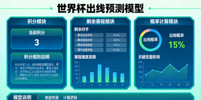 世界杯出线预测模型图表，基于积分与剩余赛程进行概率计算