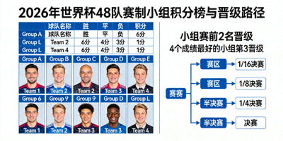 2026年世界杯48队赛制下小组积分榜模拟图与晋级路径