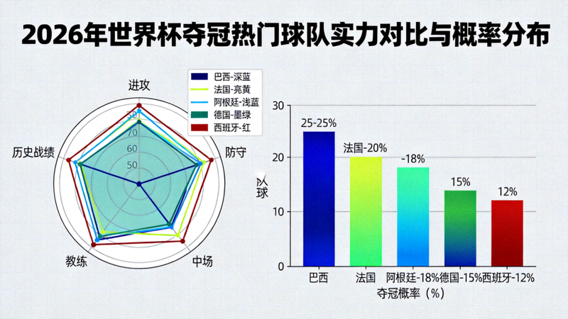 2026年世界杯夺冠热门球队实力对比雷达图与概率分布图