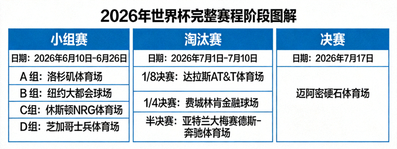 2026年世界杯完整赛程阶段图解：小组赛、淘汰赛、决赛日期与场馆