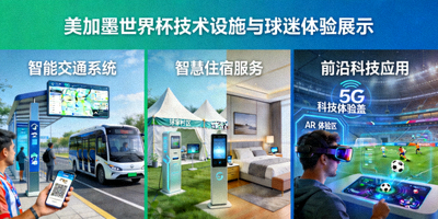 美加墨世界杯技术设施与球迷体验展示，包括交通、住宿、科技应用