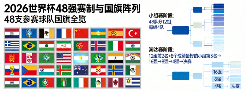 2026世界杯48支参赛球队国旗阵列与赛制结构图