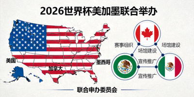 美国、加拿大、墨西哥三国联合举办世界杯地图与协作网络图
